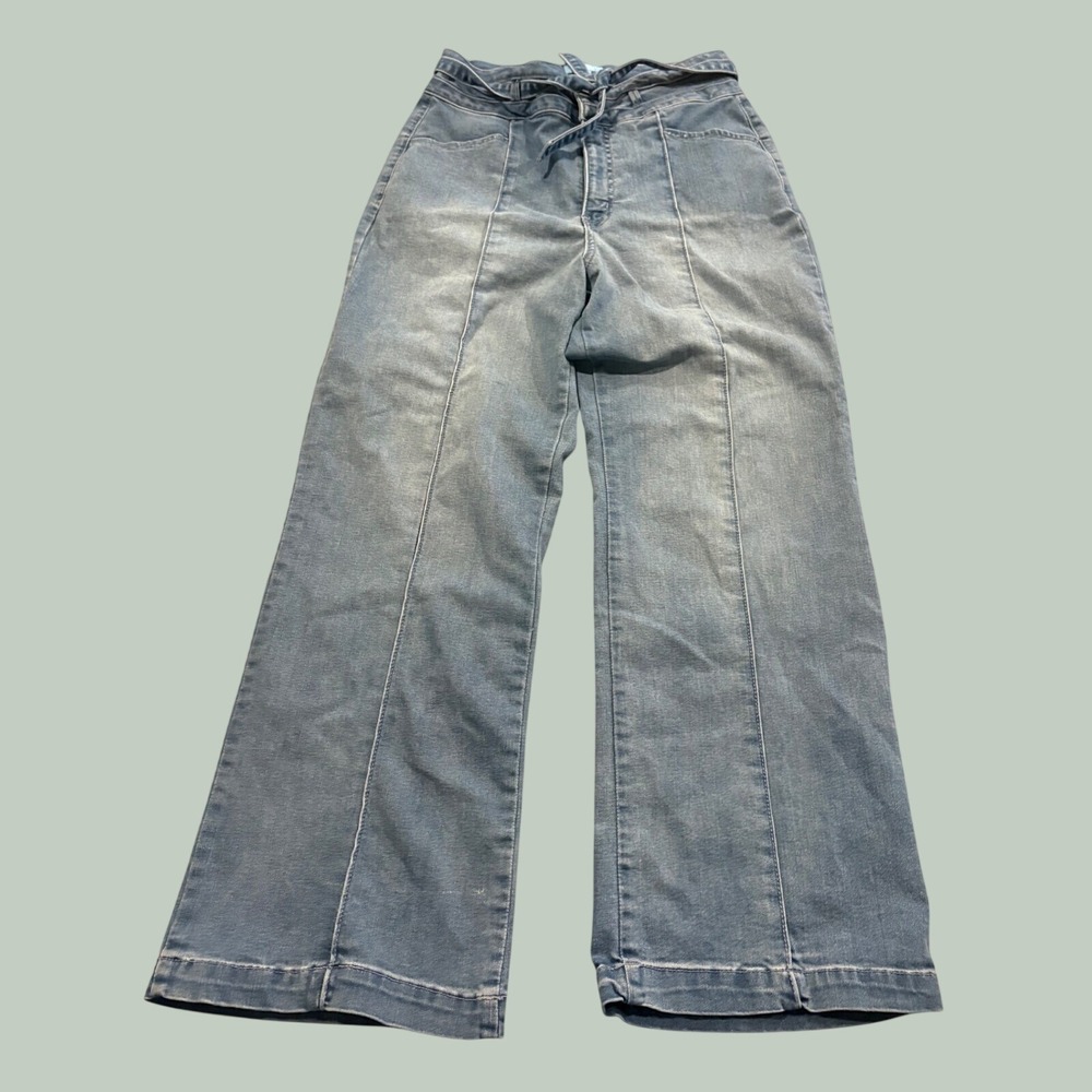 Draper James RSVP Jeans Womens 12 Wide Leg Paperbag Tie Waist Light Wash Denim
